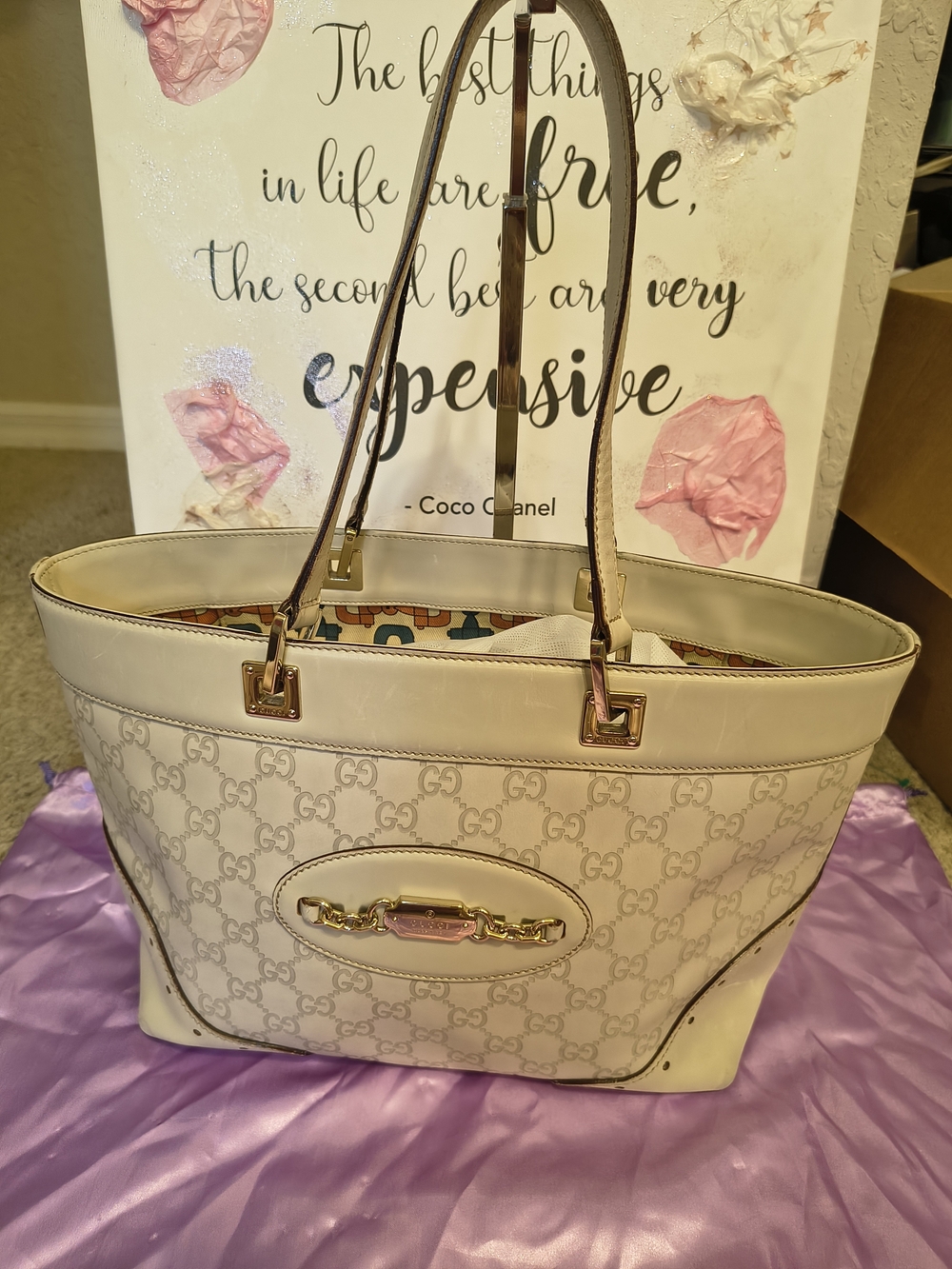 Gucci Hirsebit Cream Monogram Tote